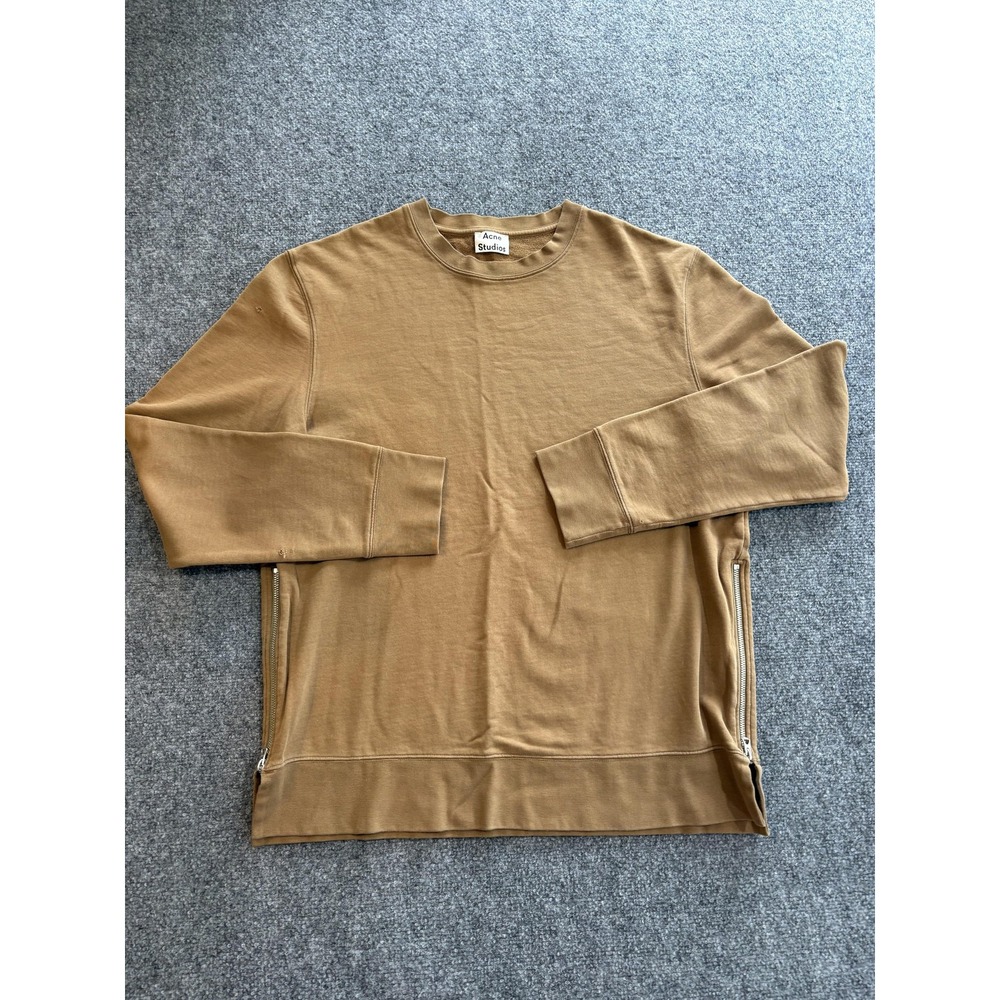Acne Studios Sweatshirt Mens XL Brown Pullover Jersey Side Zip Crewneck Designer